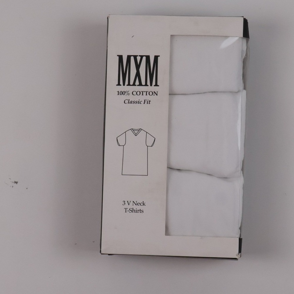 MXM V Neck T-Shirts 3 Pack White Solid Medium Cotton NEW